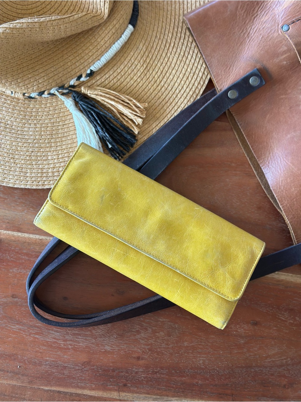 HOBO Yellow Leather Clutch Wallet